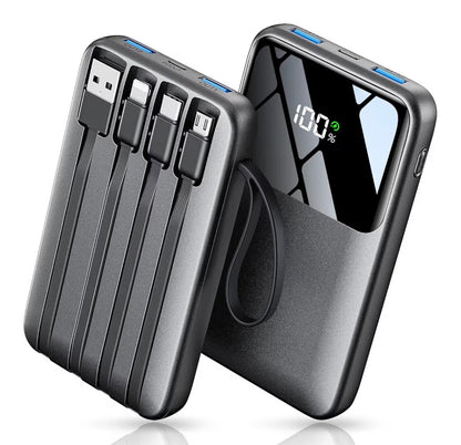 Mini Power Bank with Built-in Cables – 10,000mAh